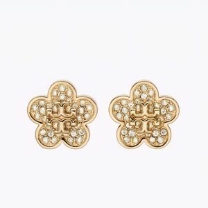 Tory Burch Gold Crystal Flower Earrings